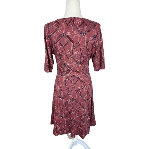Toad & Co Cue Wrap Cafe Dress Short Sleeve Brown Size Large Travel Effortless - Picture 4 of 9